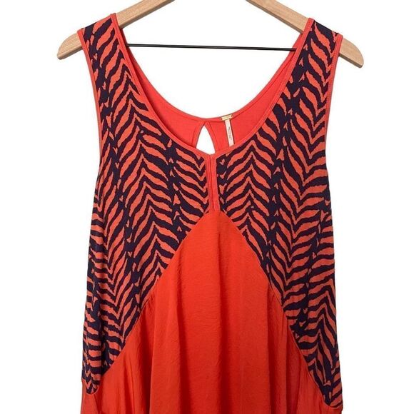 Free People Large Sleeveless Tank Swing Dress Red Orange Zebra Sleeveless - Picture 3 of 12